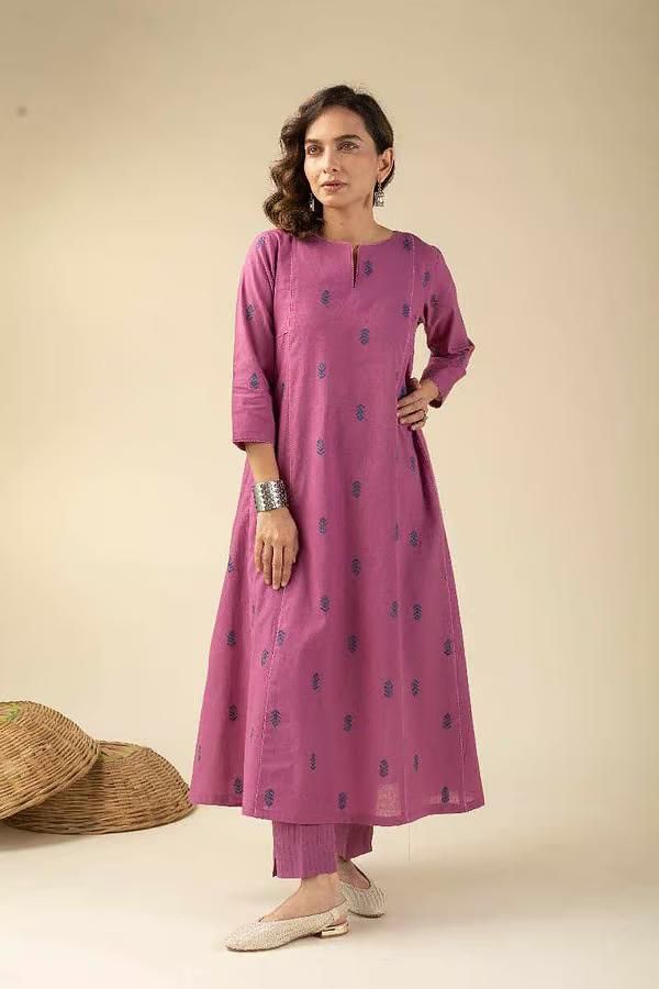 Cotton A line Kurti - Pink
