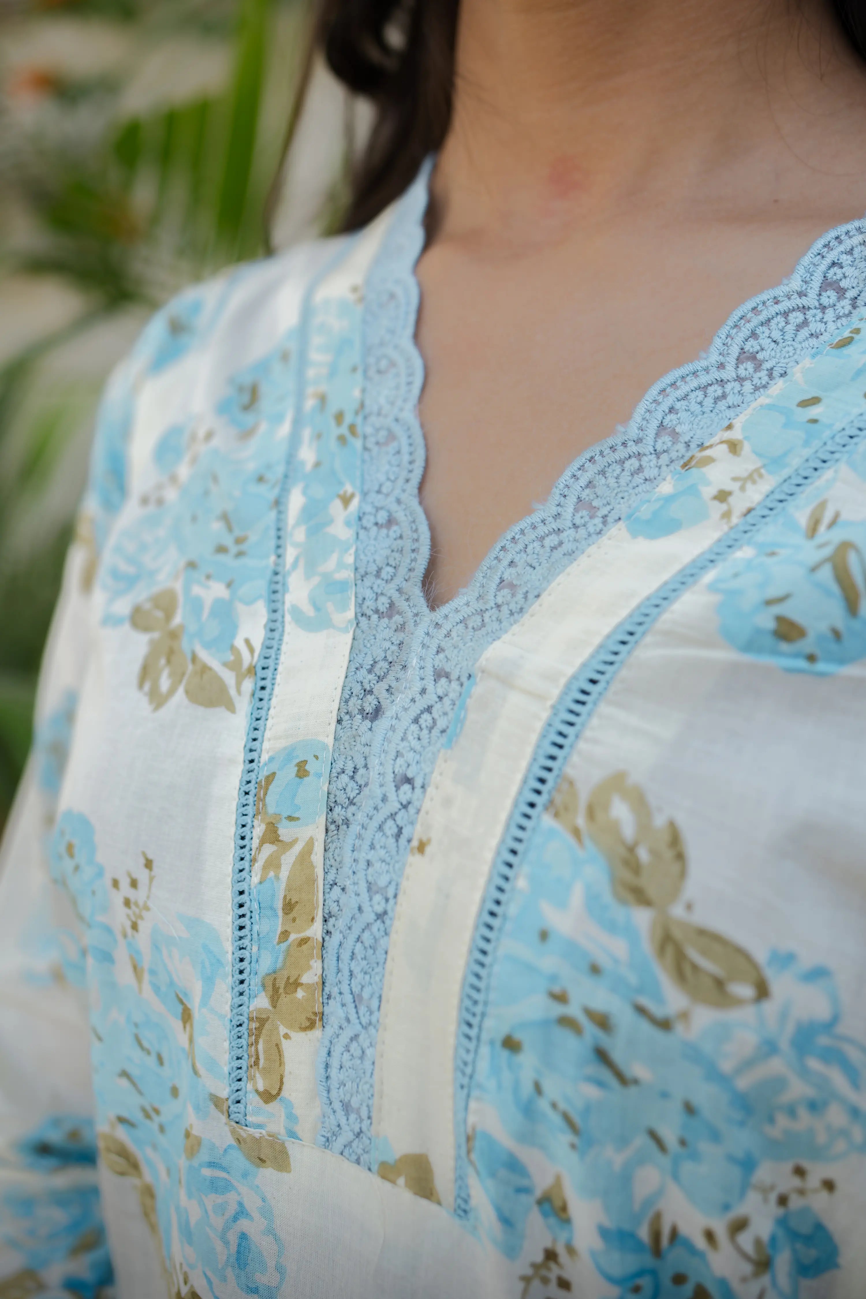 Pastel Blue Floral Printed Kurta Set with Pants & Dupatta – 3 Piece Ethnic Suit