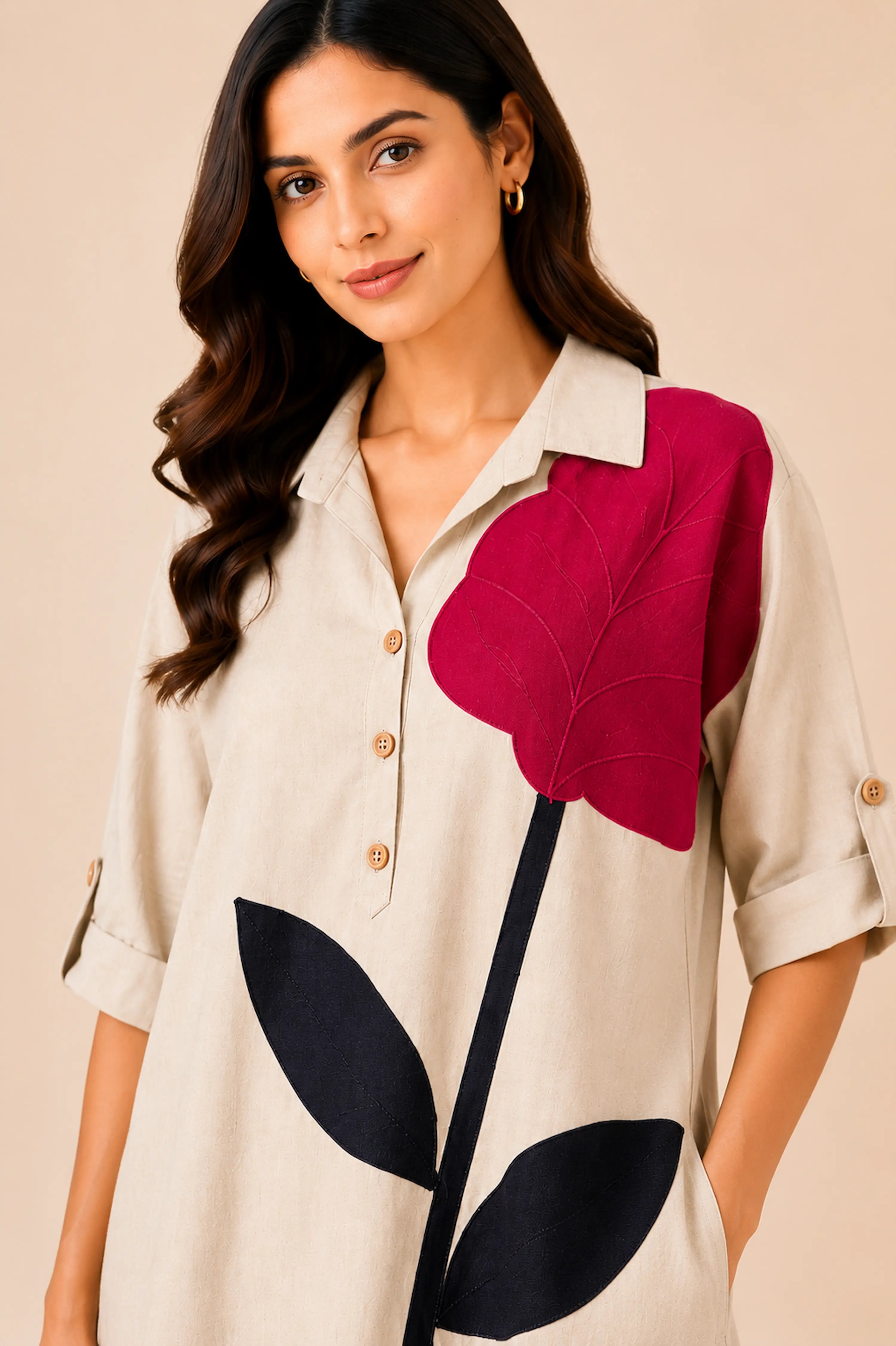Beige Abstract Floral Premium Cotton Co-Ord Set