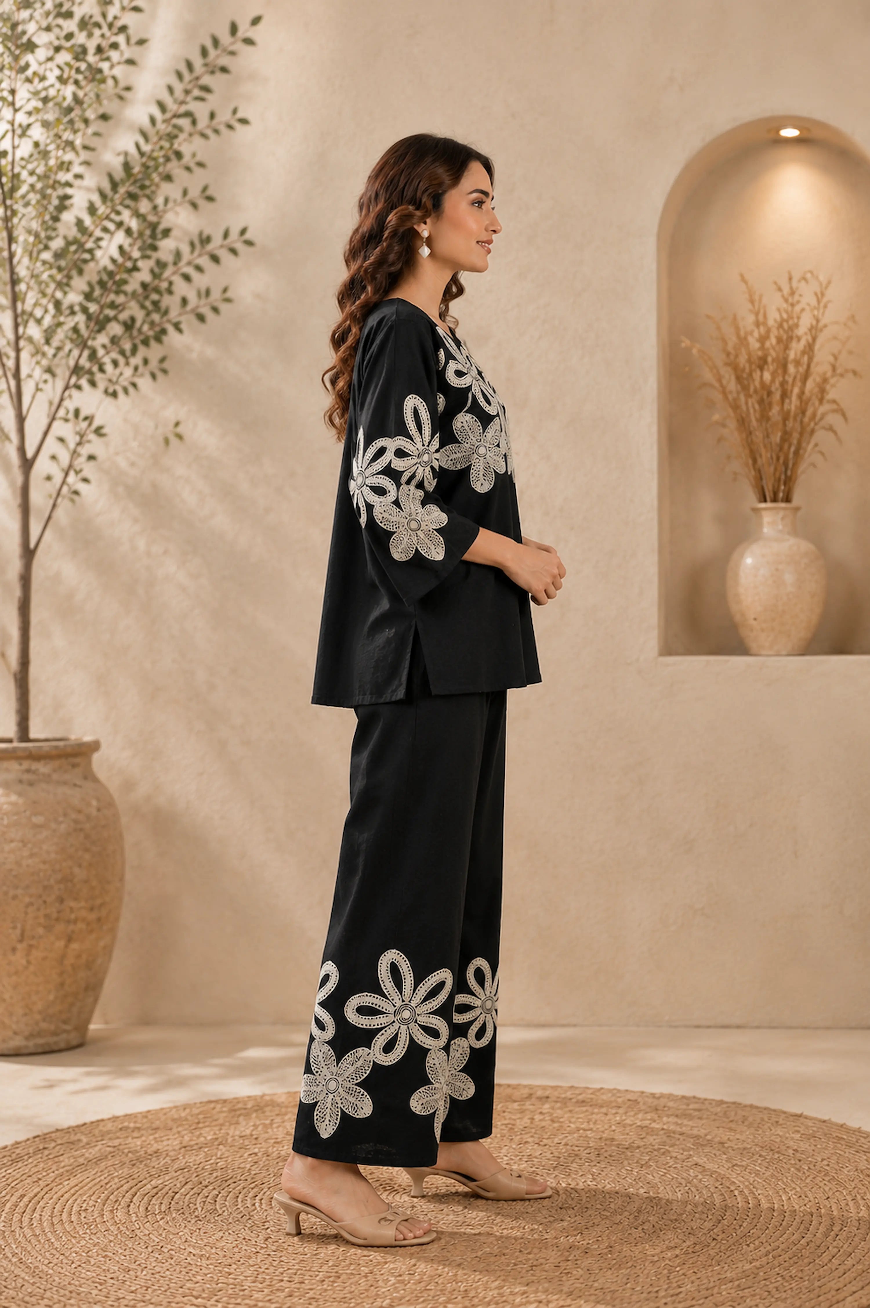 Black Floral Embroidered Premium Co-Ord Set