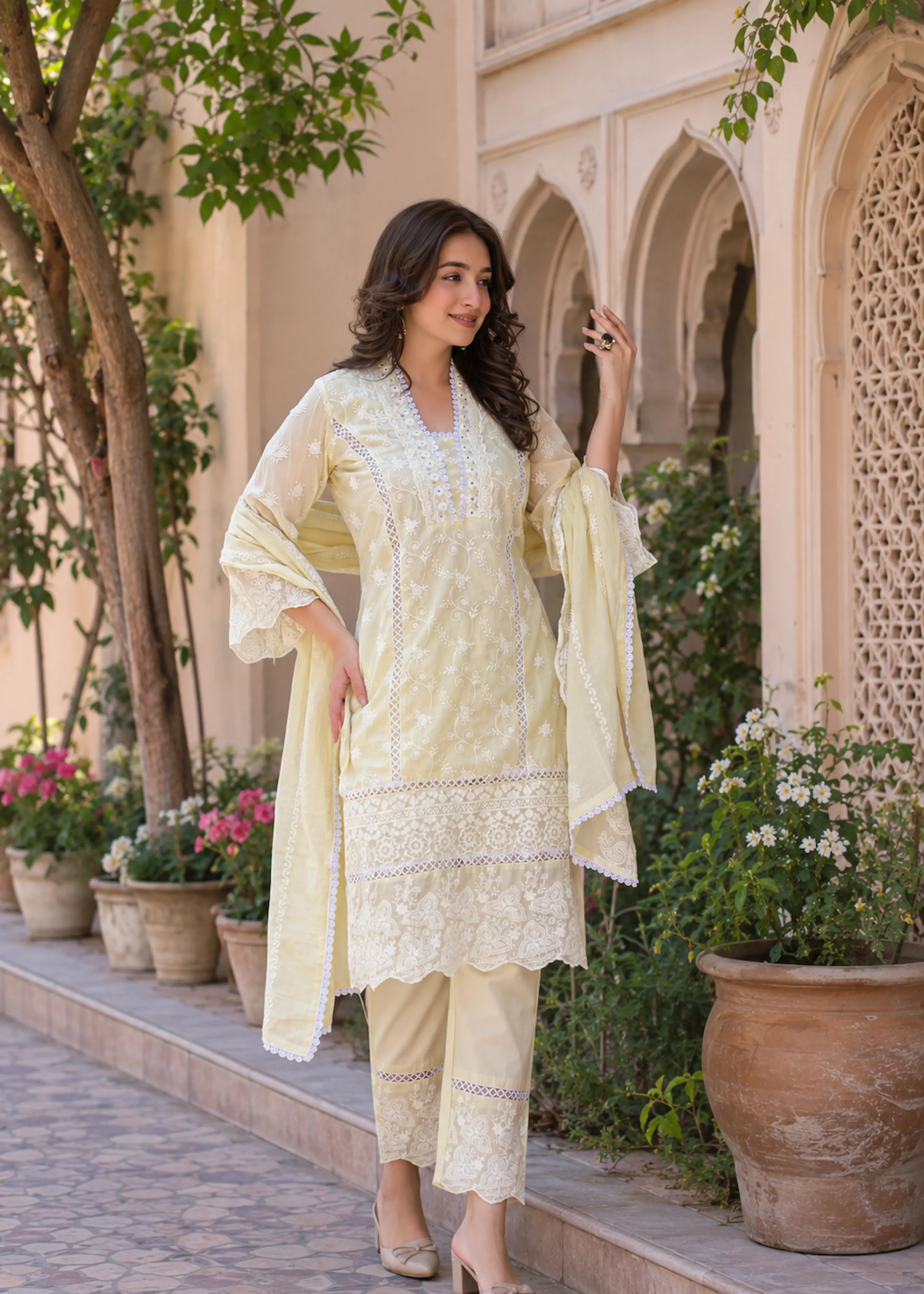 Pastel Yellow Embroidered Premium Lawn 3-Piece Suit Set