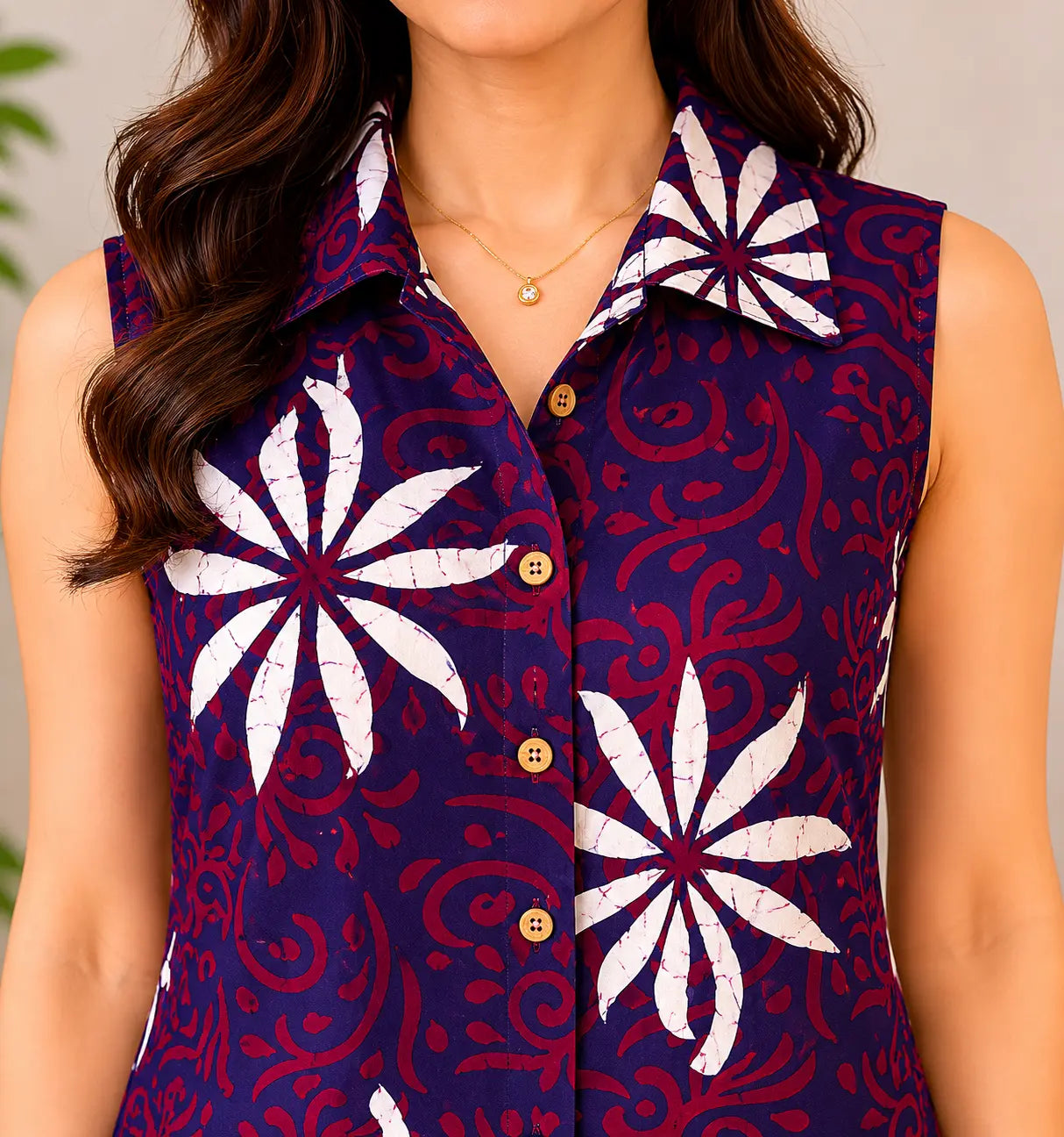 Women’s Navy Floral Sleeveless Casual Top