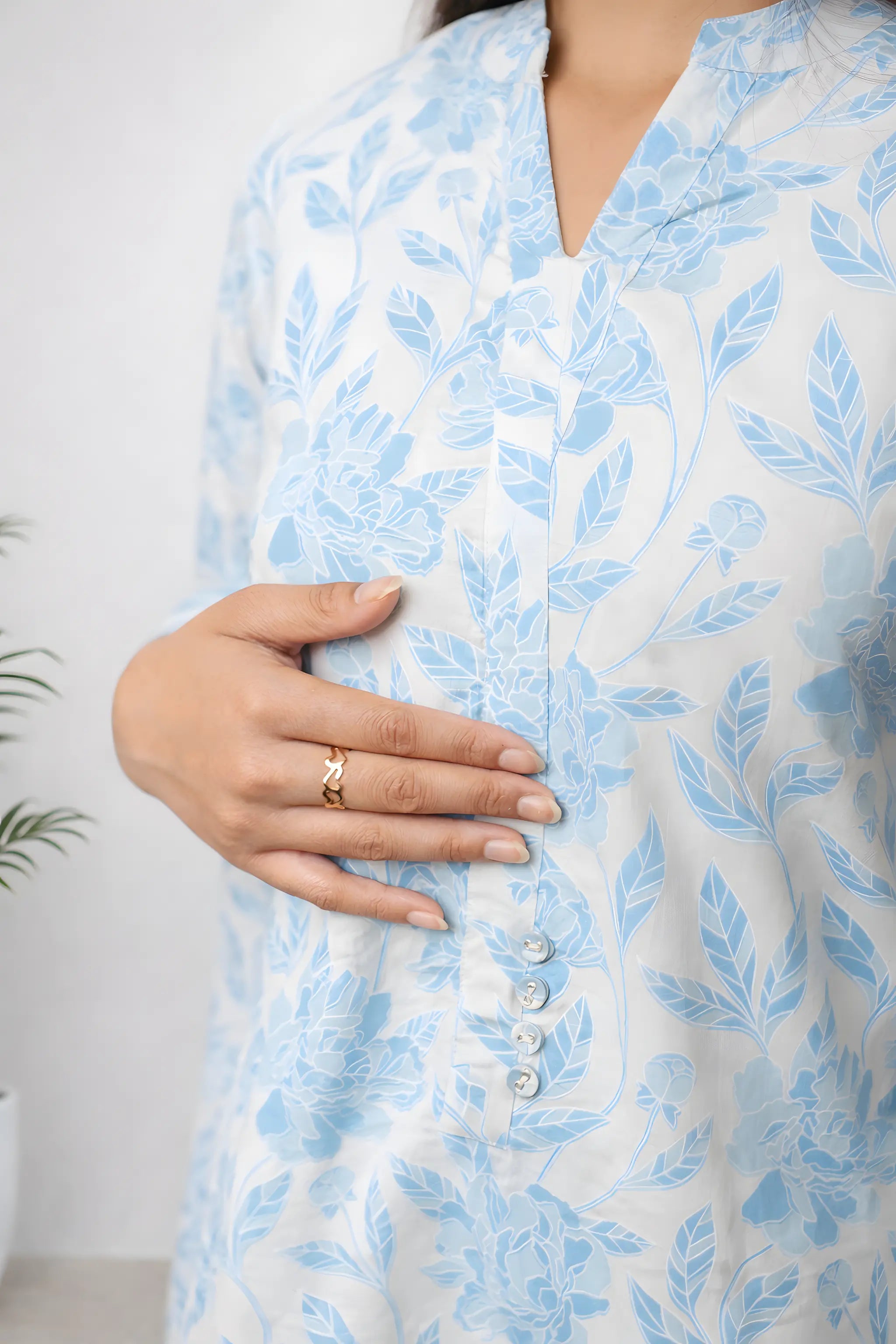 Sky Blue Floral Printed Women Co-Ord Set