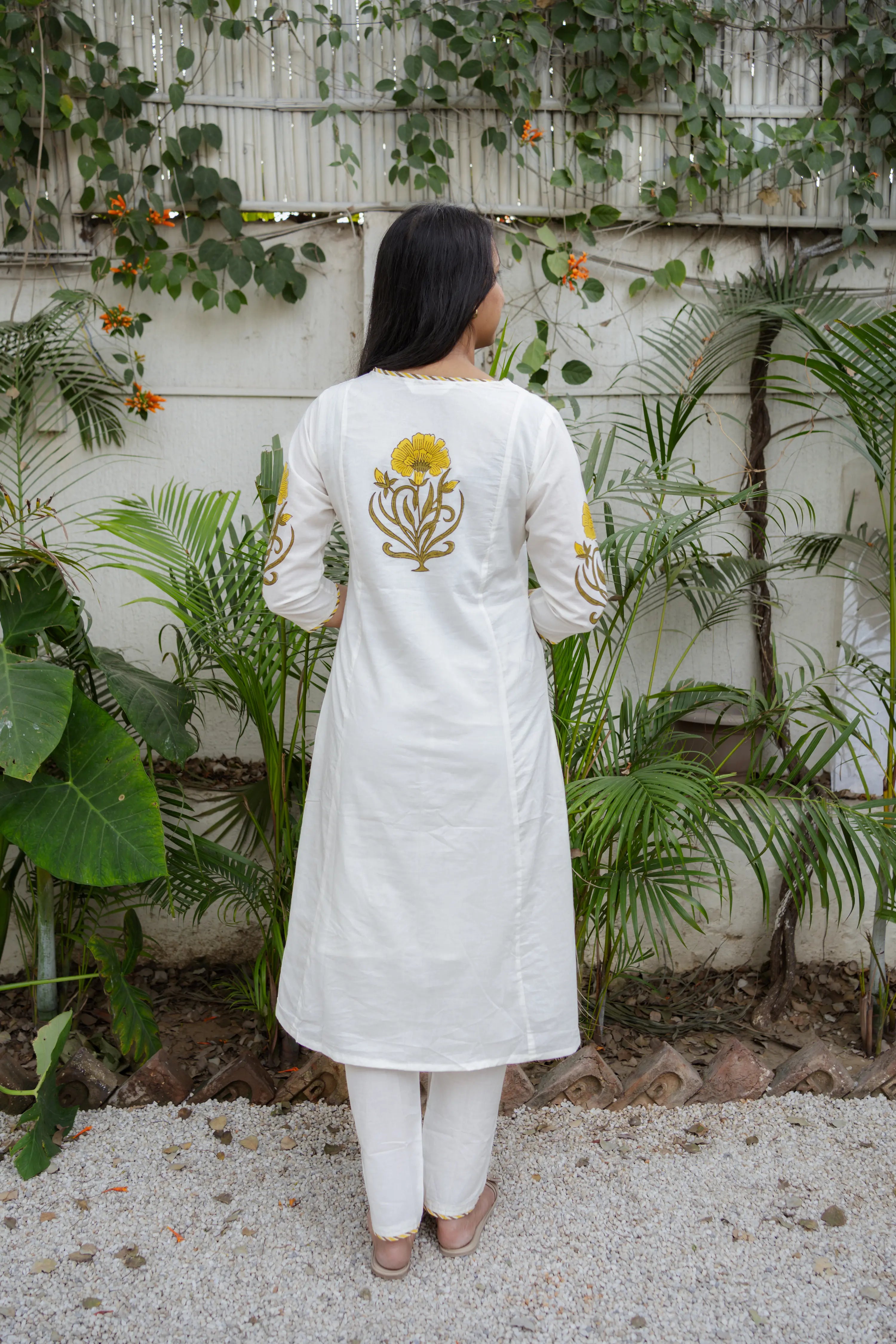 White & Mustard Floral Printed Kurta Set with Dupatta – 3 Piece Ethnic Suit