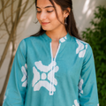 Sea Green Ethnic Print Kurta with White Palazzo Pants
