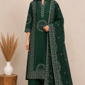 Women’s Bottle Green Printed Cotton Kurta Set with Dupatta
