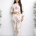 Cream Floral Printed Women Co-Ord Set with Matching Pants
