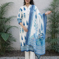 Ivory & Blue Handblock Printed Kurta Set with Dupatta