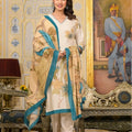 Ivory & Teal Floral Printed Kurta Set with Dupatta – Elegant Ethnic 3-Piece Suit