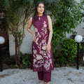 Wine Floral Embroidered Kurta Set with Straight Pants