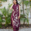 Wine Floral Embroidered Kurta Set with Straight Pants