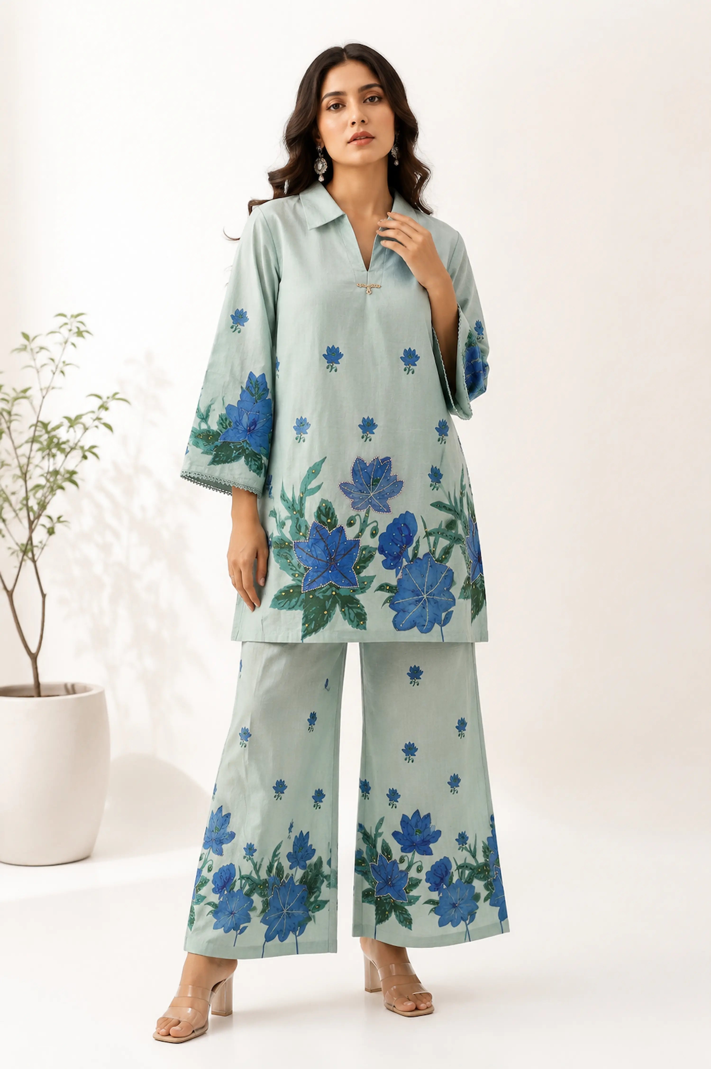 Women’s Mint Green Floral Printed Co-Ord Set