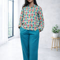 Floral Print Shirt with Teal Wide-Leg Pants Co-Ord Set