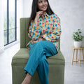 Floral Print Shirt with Teal Wide-Leg Pants Co-Ord Set