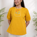 Mustard Yellow Floral Embroidered Casual Top