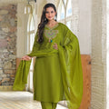 Olive Green Embroidered Kurta Set for Women with Dupatta
