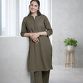 Olive Green Solid Kurta Set