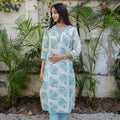 Pastel Blue Floral Printed Kurta Set with Pants & Dupatta – 3 Piece Ethnic Suit