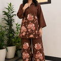 Women’s Brown Floral Printed Premium Cotton Co-Ord Set