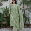 Women Sage Green Printed Kurta Set with Dupatta – 3 Piece Ethnic Suit