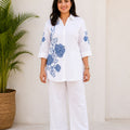 White & Blue Floral Premium Cotton Co-Ord Set