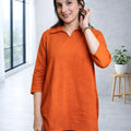 Rust Solid A-Line Casual Top with Collar