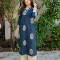 Teal Blue Ethnic Printed Kurta Set with Beige Palazzo Pants