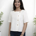 Off White Casual Top with Wooden Button Front