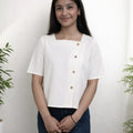 Off White Casual Top with Wooden Button Front