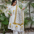 White & Mustard Floral Printed Kurta Set with Dupatta – 3 Piece Ethnic Suit