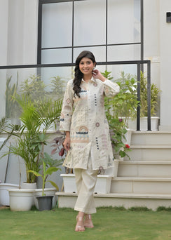 Off-White Printed Kurta with Pants – Elegant Ethnic Co-ord Set
