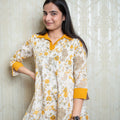 Floral Printed Malmal Kurti with Mustard Pants – Ethnic Co-Ord Set