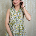 Green & Yellow Floral Print Sleeveless Peplum Top